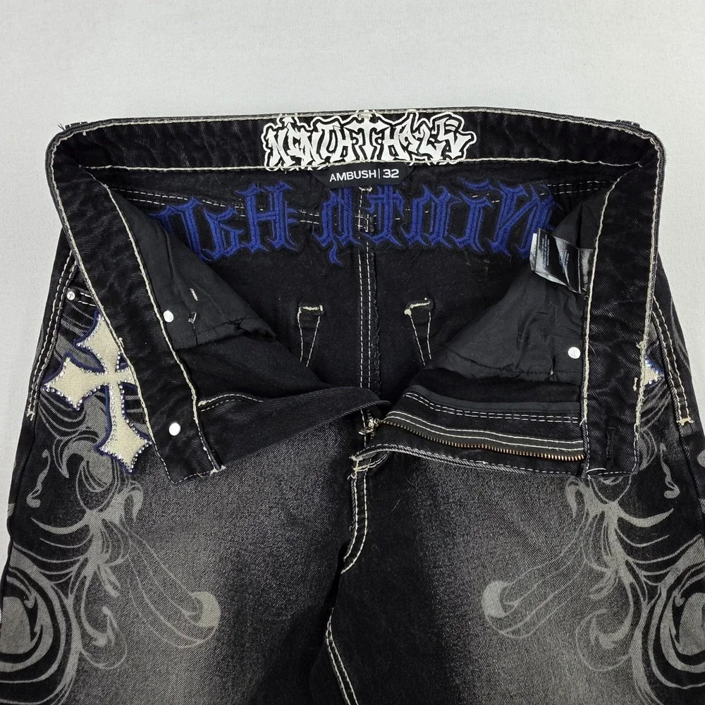 Xenon Thrasher Ambush 32 Mens Black Wash Cross Embroidered Baggy Y2K Jeans